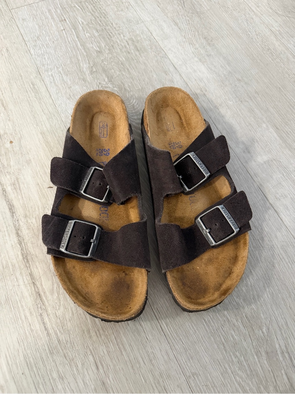 Birkenstocks dark brown suede arizona